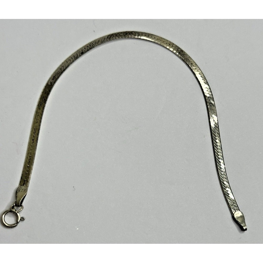 VTG Sterling Silver Herringbone‎ Bracelet 925 7" Spring Ring